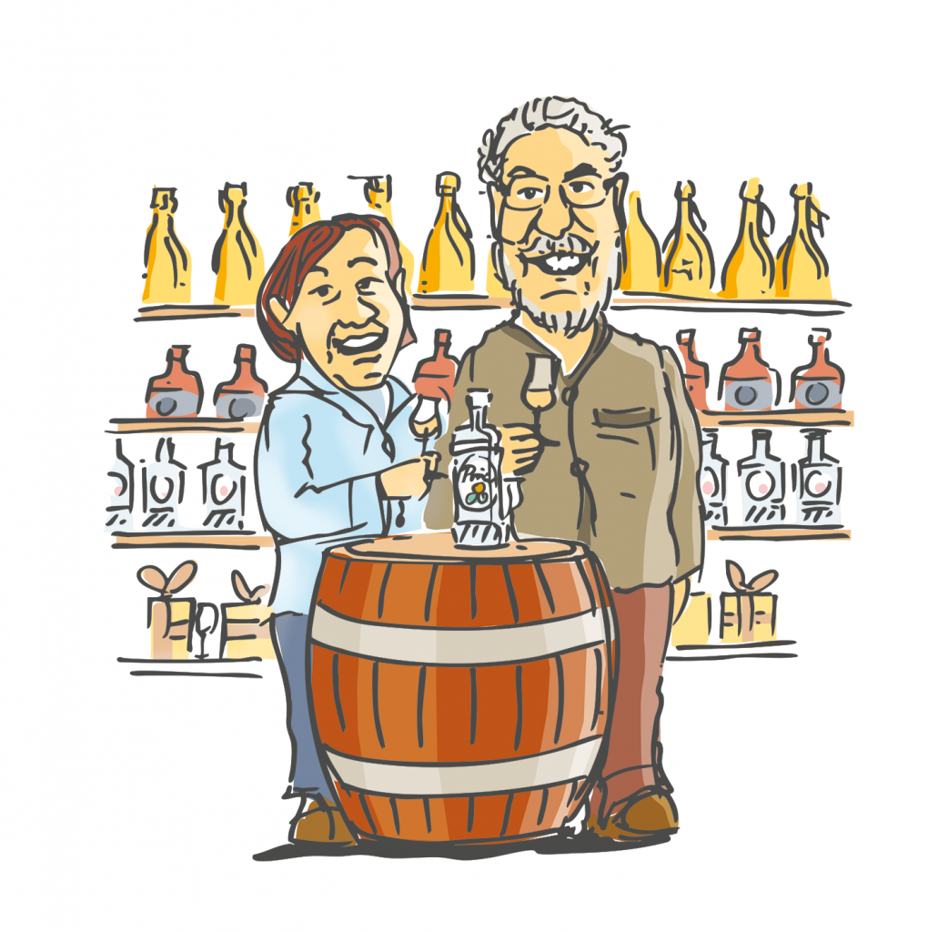 Ilustration: Thomas und Christa im Hofladen