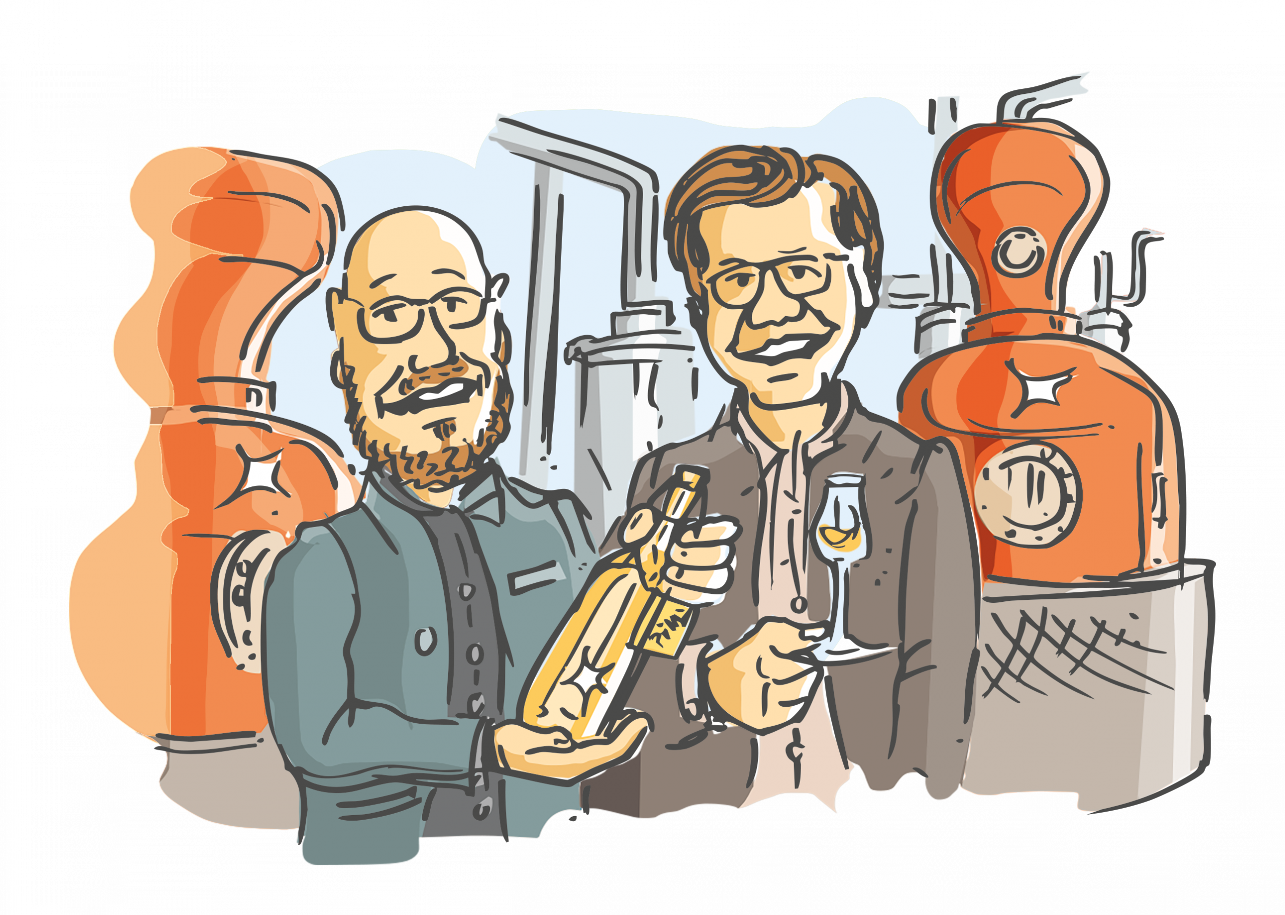 Ilustration: Thomas und Maximilian in der Brennerei